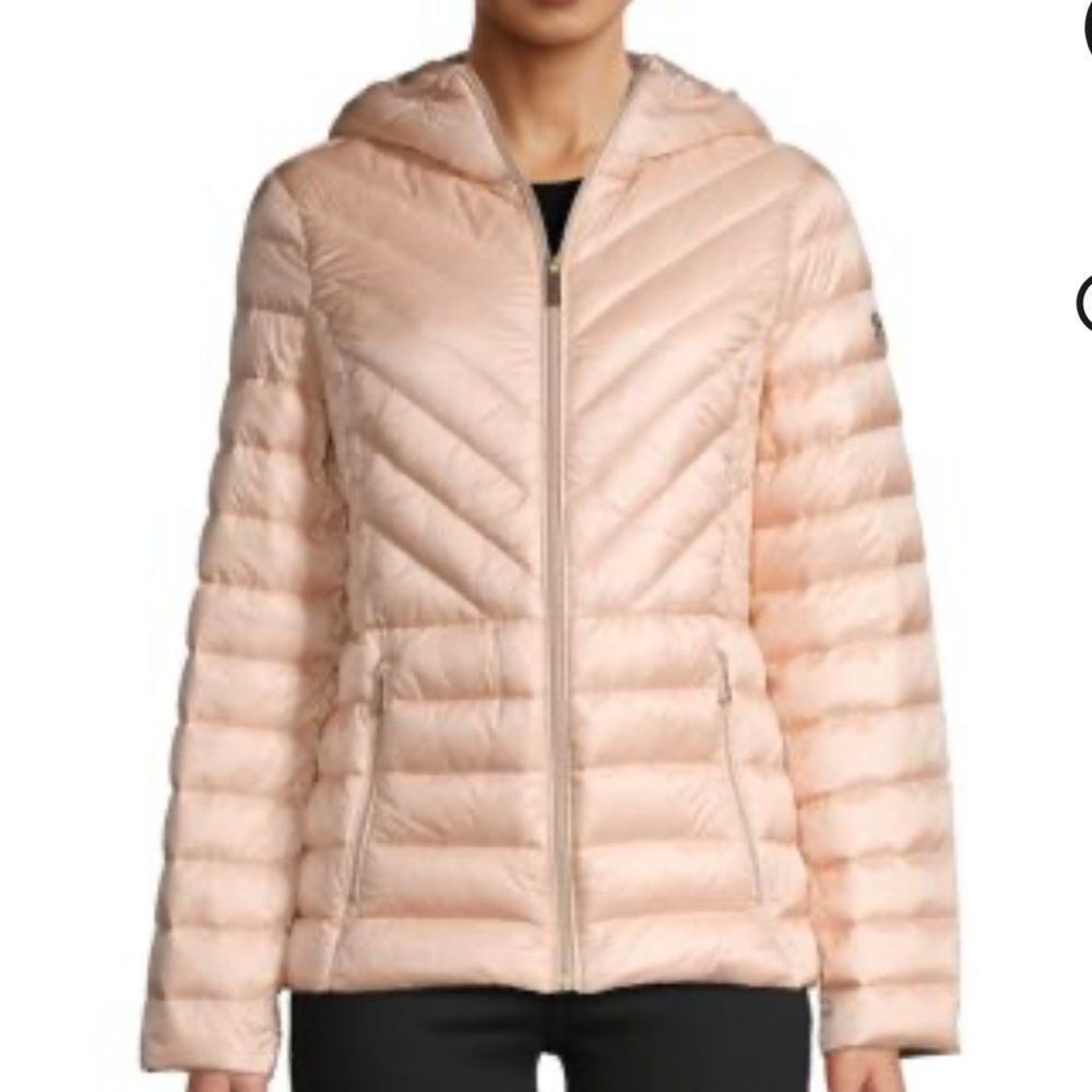 Micheal Kors Women Zip Packable Down Jacket W/Hood Blush Sz S Gently Used